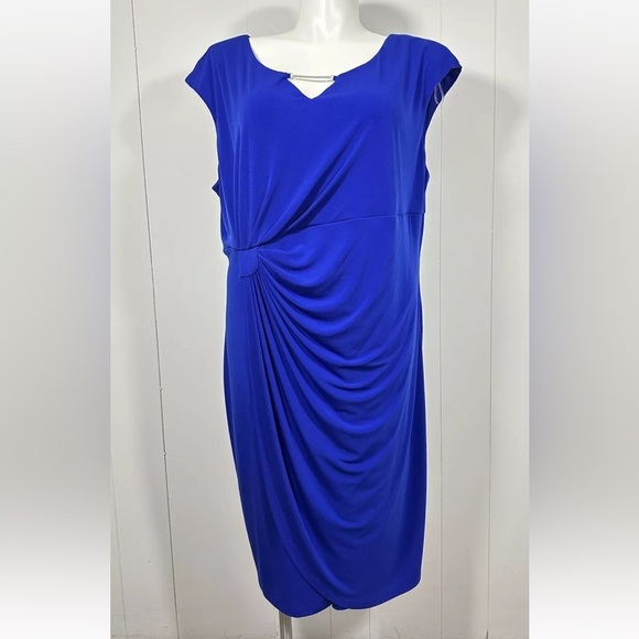 NEW CONNECTED APPAREL Plus 22W Blue Side Tab Pullover Cap Sleeve Sheath Dress - Picture 2 of 12